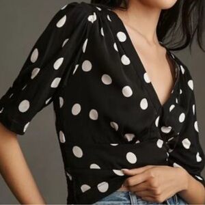 NWOT 🤍🖤 Anthropologie Black Polka Dot Blouse Size Medium